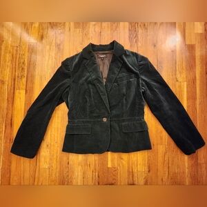 Talbots Emerald Green Velvet Single Button Blazer w/Lining Size 12 Luxury